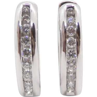 0.54ctw Round Diamond Huggie Hoop Earrings 14k Wh… - image 1