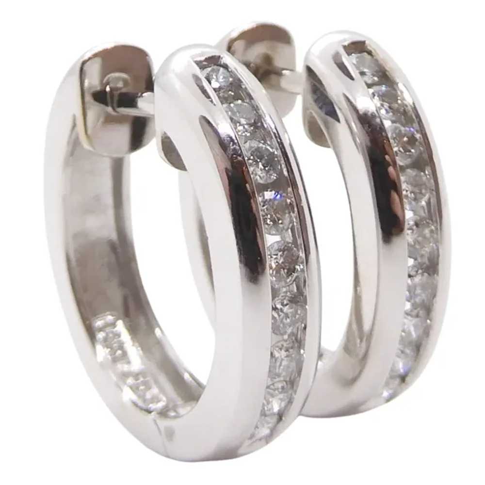 0.54ctw Round Diamond Huggie Hoop Earrings 14k Wh… - image 2