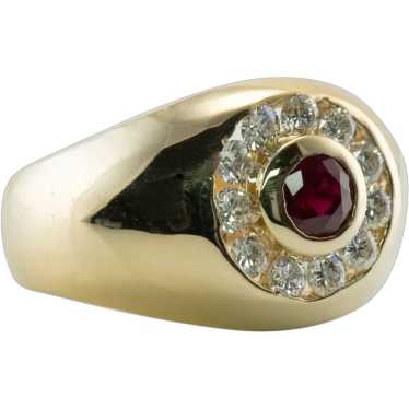 Mens Natural Diamond Ruby Ring 14K Gold Band Estat