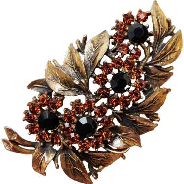 Fabulous BROWN & BLACK Rhinestone Flowers Vintage 