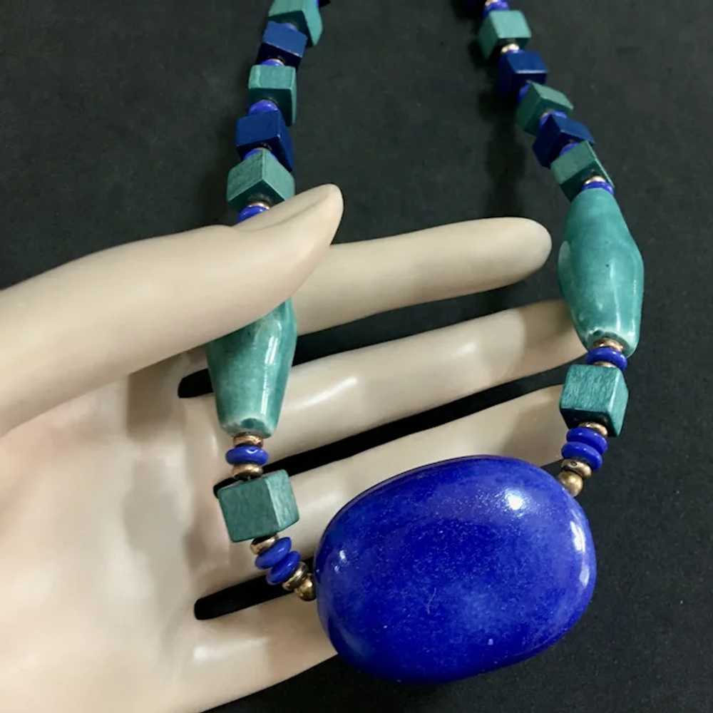 Miriam Haskell Egyptian Choker Necklace – Blue Ce… - image 2