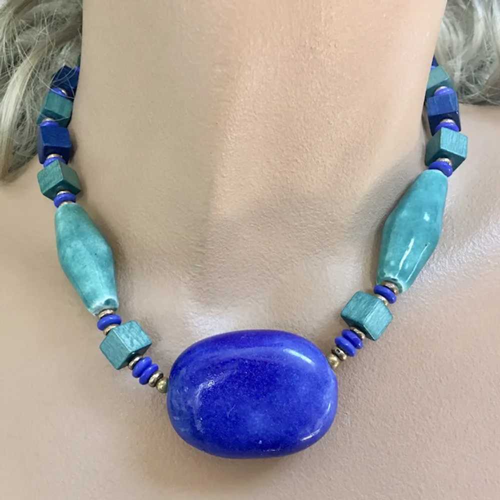 Miriam Haskell Egyptian Choker Necklace – Blue Ce… - image 3