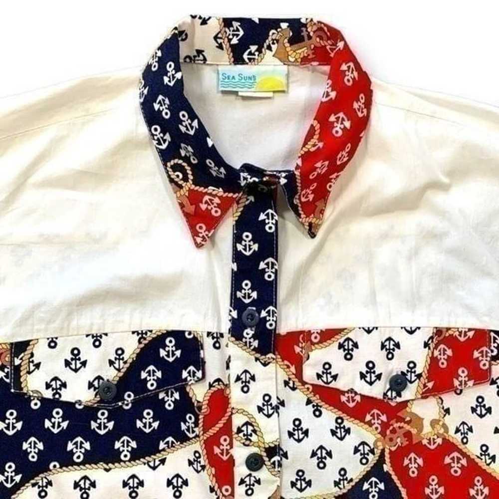 Vintage Sea Suns Shirt Nautical Red Blue Anchor R… - image 1