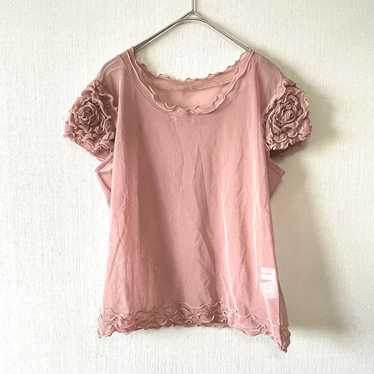 【SARASA】 Sheer Blouse Frill Mellow Pink M〜L e0204 - image 1