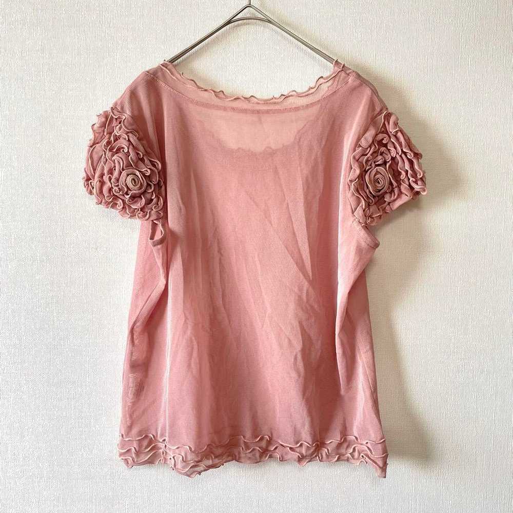 【SARASA】 Sheer Blouse Frill Mellow Pink M〜L e0204 - image 2