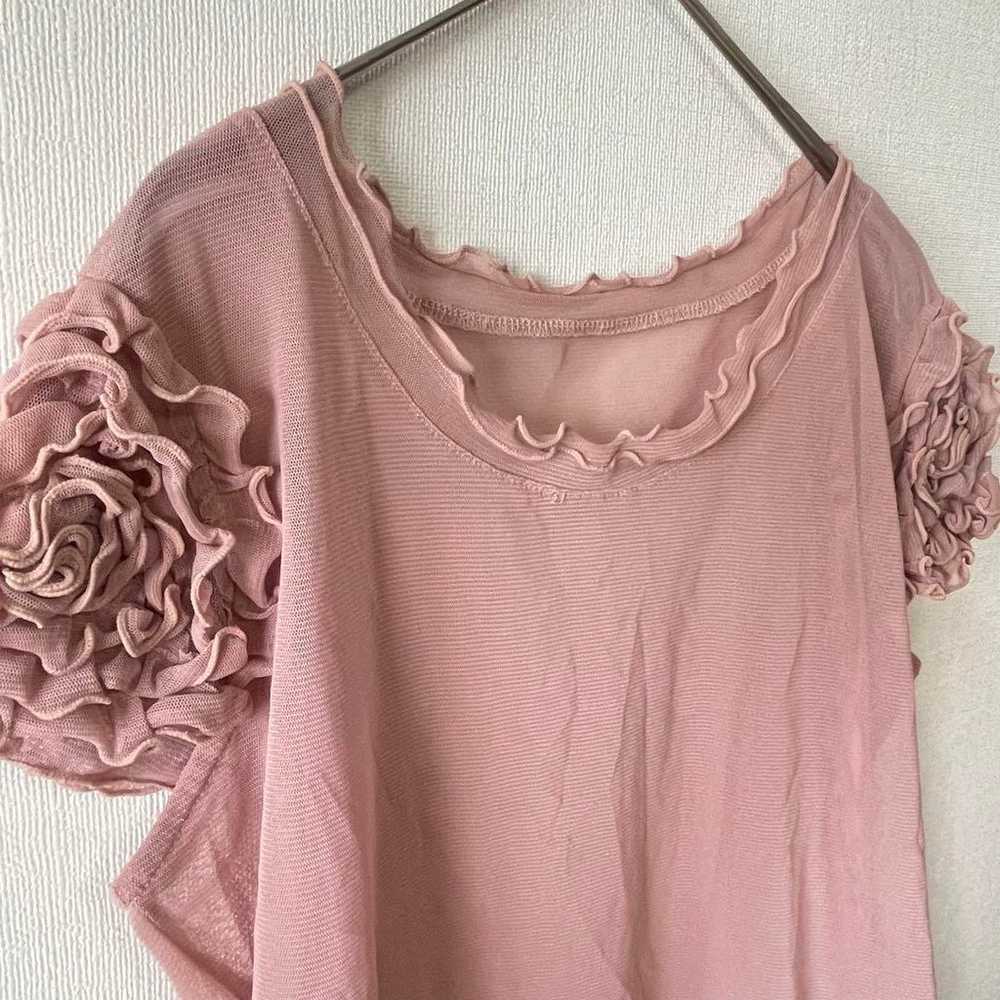 【SARASA】 Sheer Blouse Frill Mellow Pink M〜L e0204 - image 3