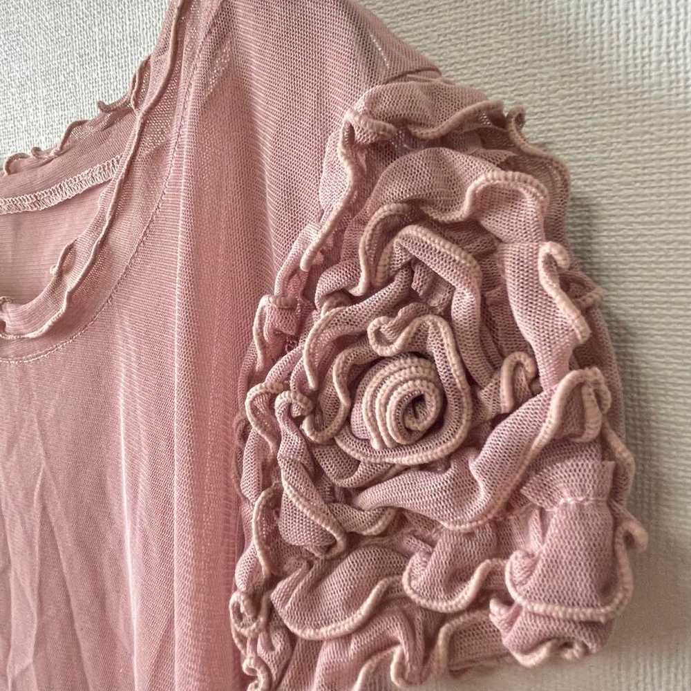 【SARASA】 Sheer Blouse Frill Mellow Pink M〜L e0204 - image 4