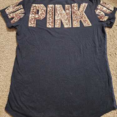 PINK VS Bling Vintage Sequin Spellout Oversized Te