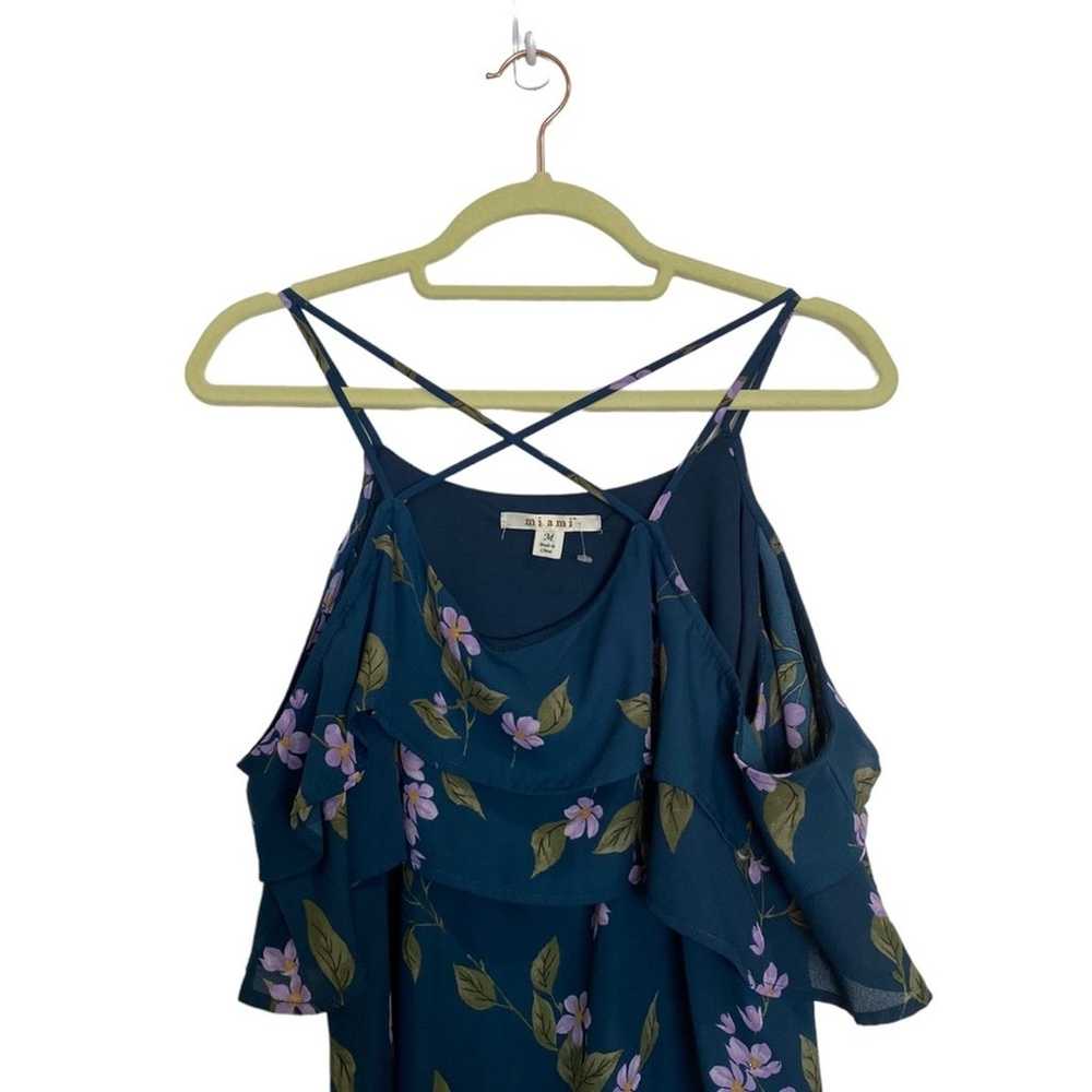 Miami Teal Floral Strappy Cold Shoulder Slip Dres… - image 2