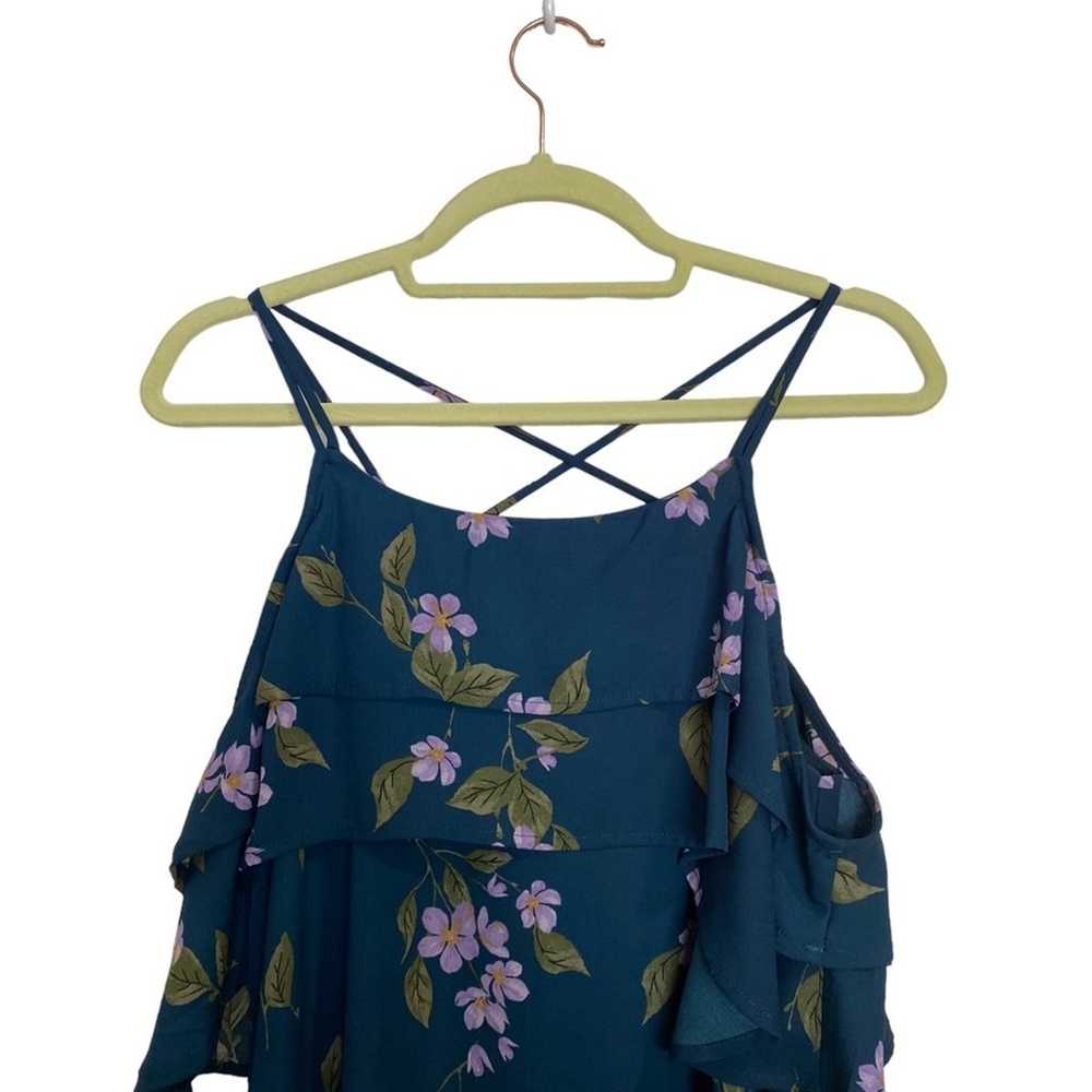 Miami Teal Floral Strappy Cold Shoulder Slip Dres… - image 8