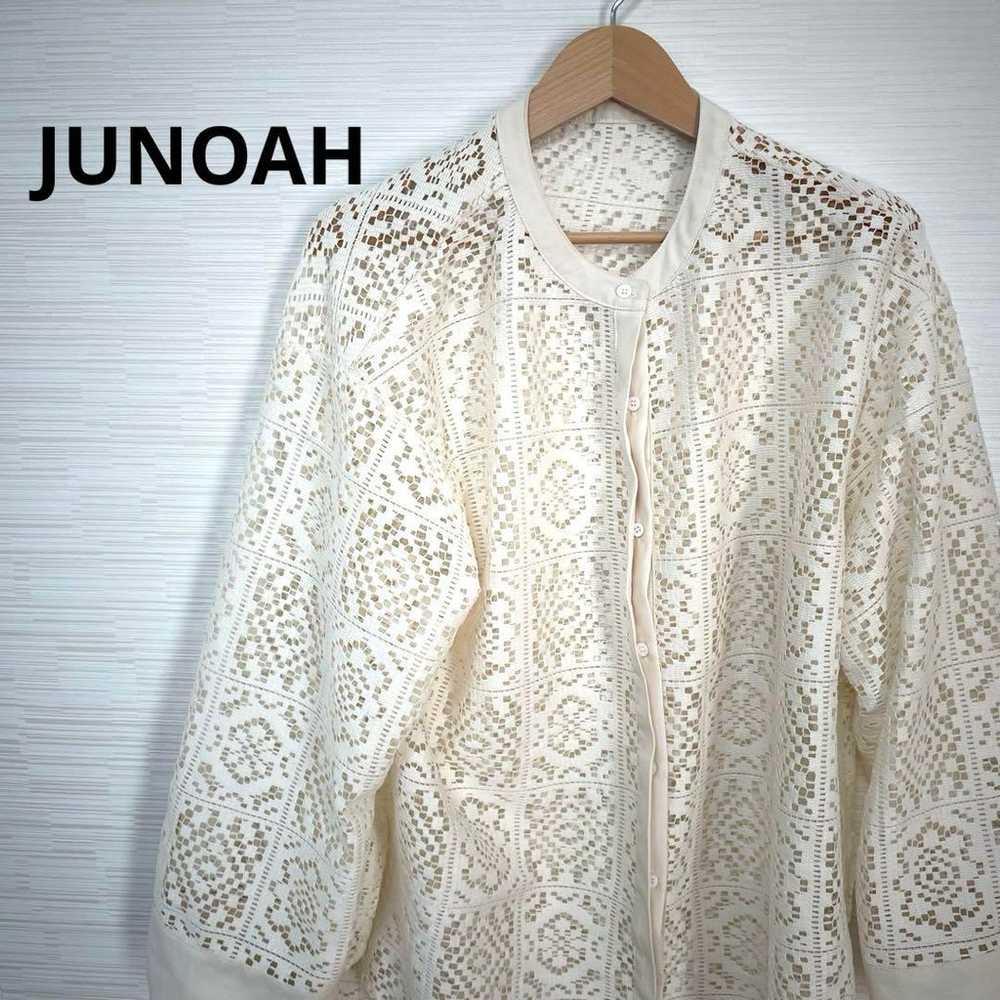 Junoah JUNOAH No-collar Lace Shirt (White) - image 1