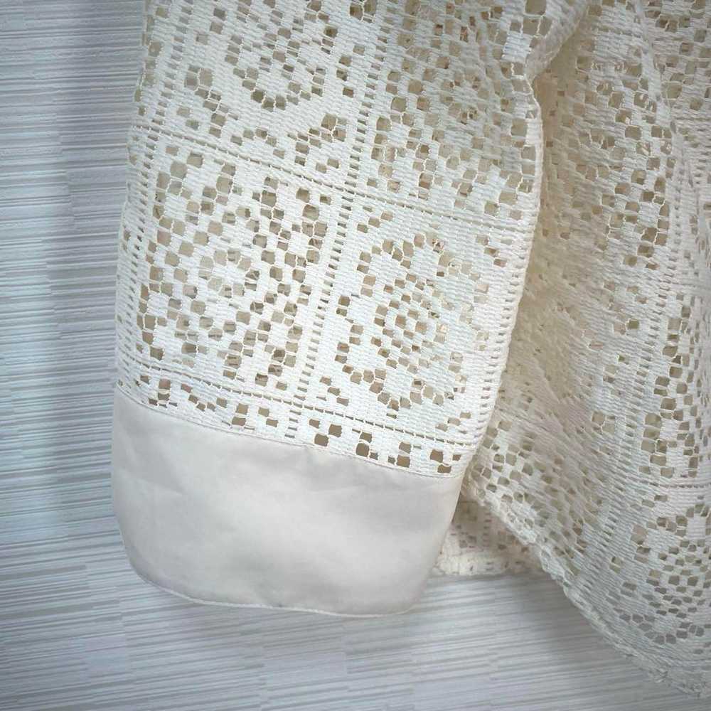 Junoah JUNOAH No-collar Lace Shirt (White) - image 4