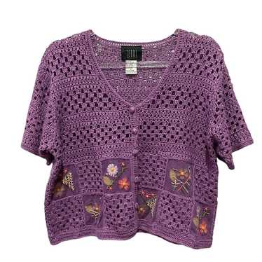 TEDDI Vintage Purple Crochet Cropped Top Flower Em