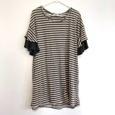 UMGEE Gray Cream Ivory Striped Short Sleeve Cotton