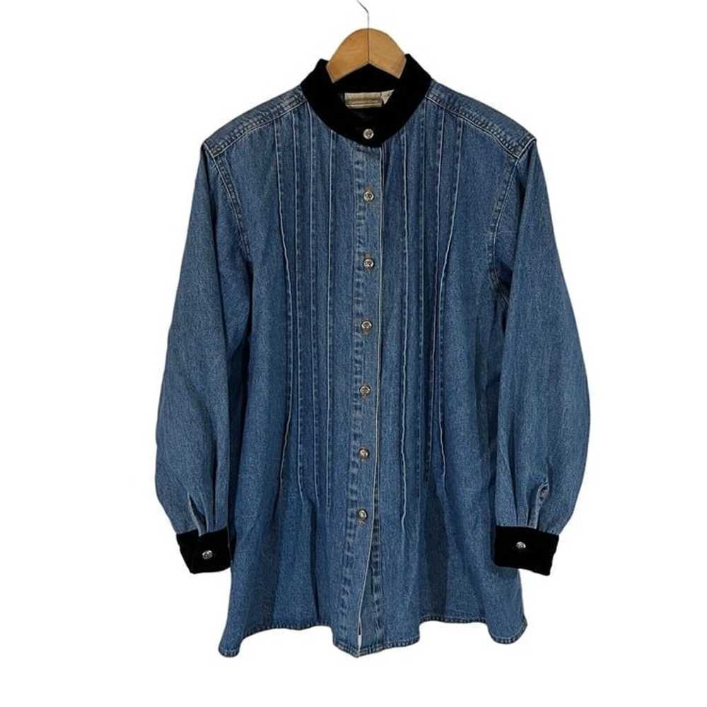 Coldwater Creek Denim Button Up Shirt Large Velve… - image 1