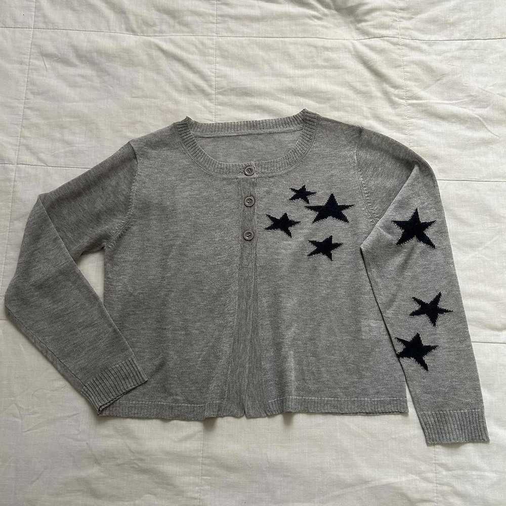 Designer Japanese Brand Grey Cardigan With Black … - image 2