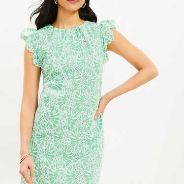 LOFT Green and White Embroidered Eyelet Flutter S… - image 1