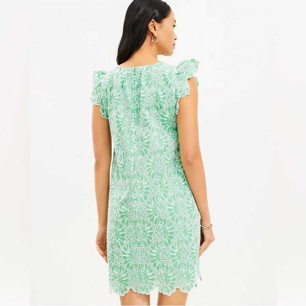 LOFT Green and White Embroidered Eyelet Flutter S… - image 3