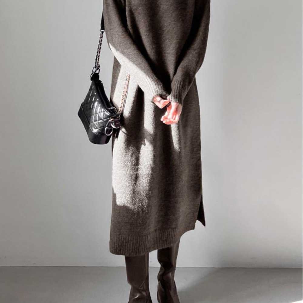 Dark brown knitted turtleneck one-piece dress. - image 1