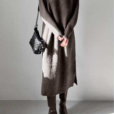 Dark brown knitted turtleneck one-piece dress. - image 1