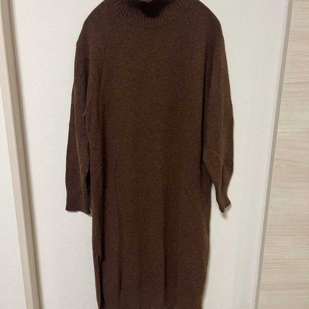 Dark brown knitted turtleneck one-piece dress. - image 3