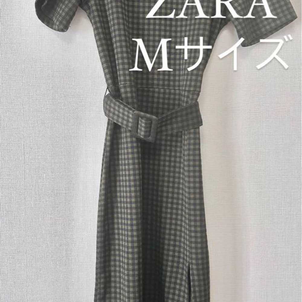 ZARA Gingham Check Dress Green With Belt High Wai… - image 1