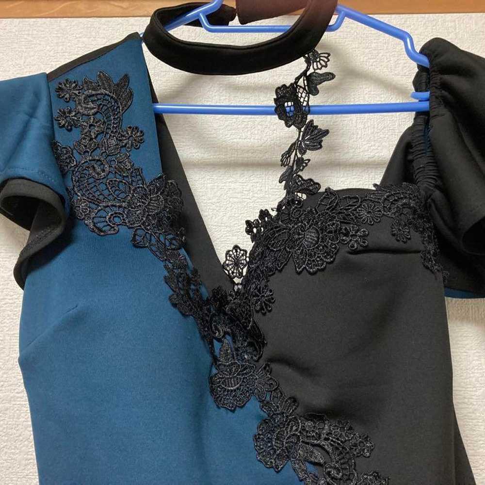 Blue and black lace embroidered dress, L - image 2