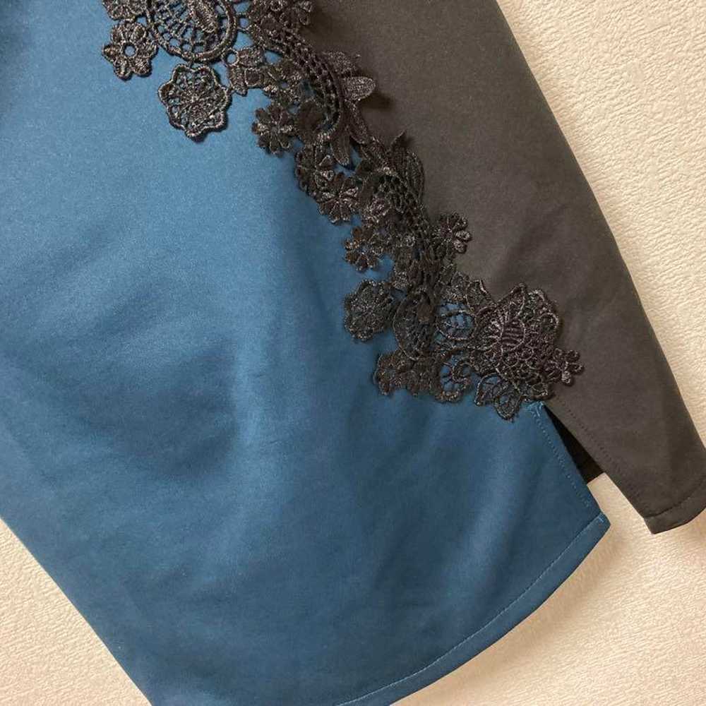 Blue and black lace embroidered dress, L - image 3