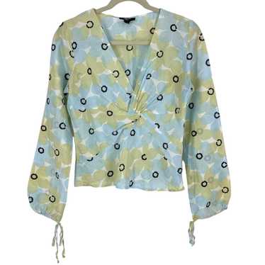 Philippe Adec Paris Small Silk Blouse Floral Whit… - image 1