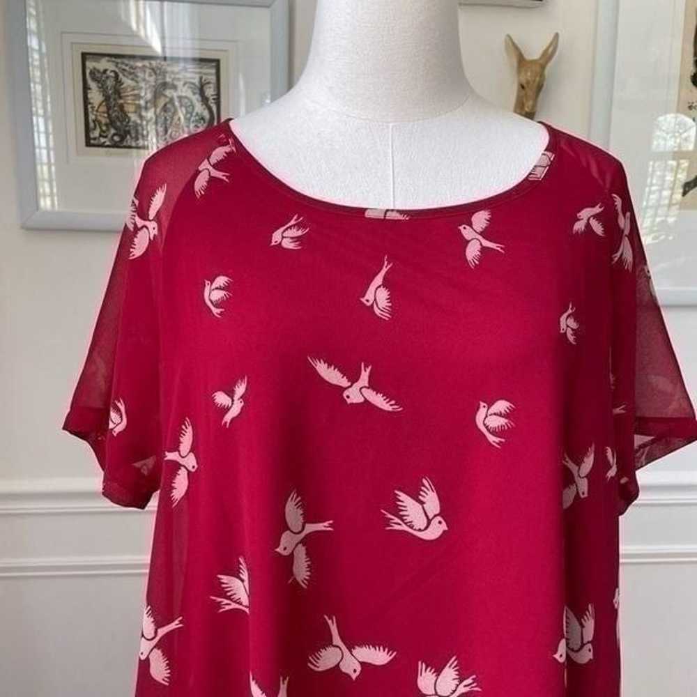 Rising International Red Shift Dress Chiffon Bird… - image 2