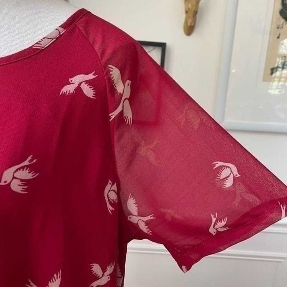 Rising International Red Shift Dress Chiffon Bird… - image 5