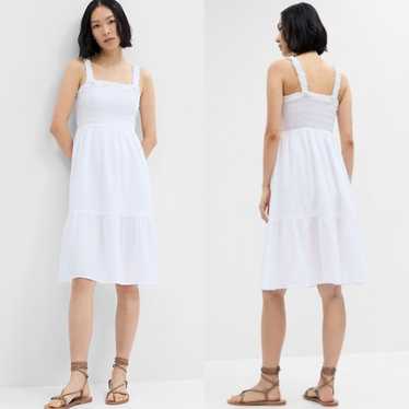 GAP Sleeveless Smocked Midi Dress In Pure White