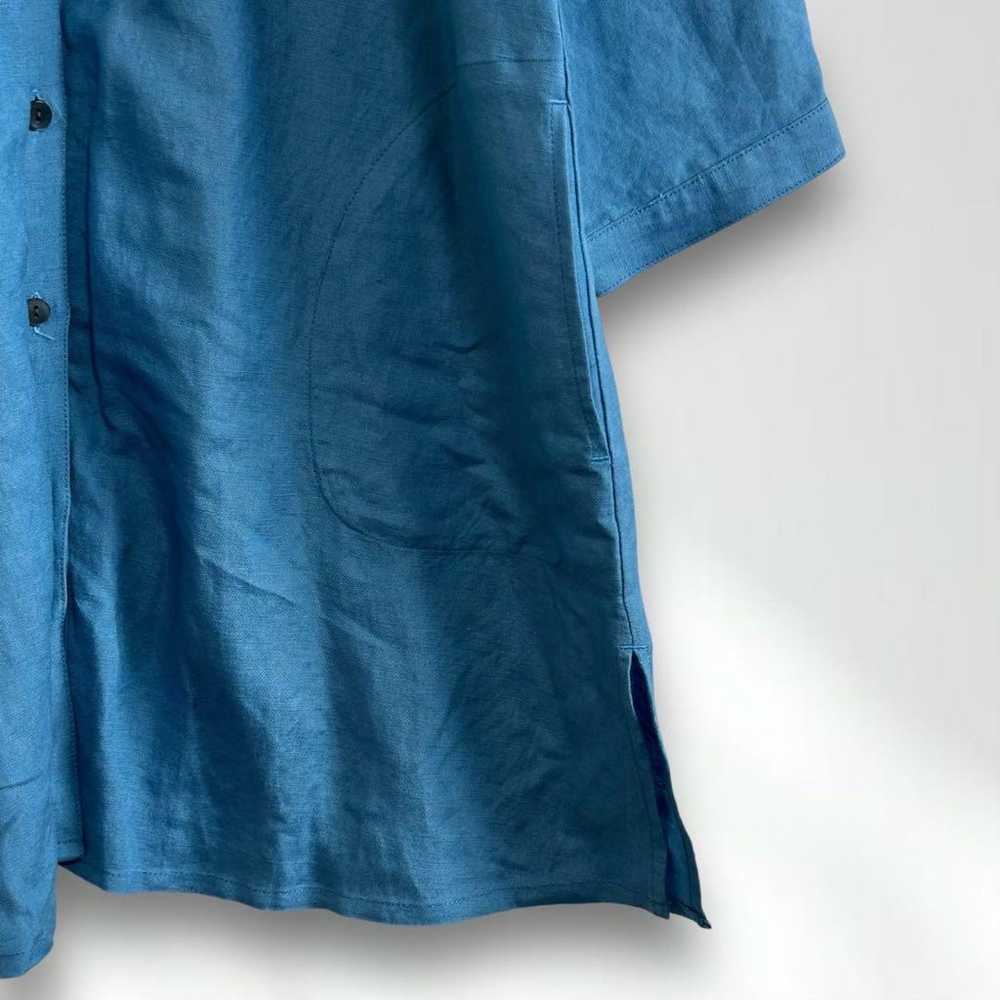 E6257 【KANSAI BIS】Shirt Blue Linen Plain Casual S… - image 3