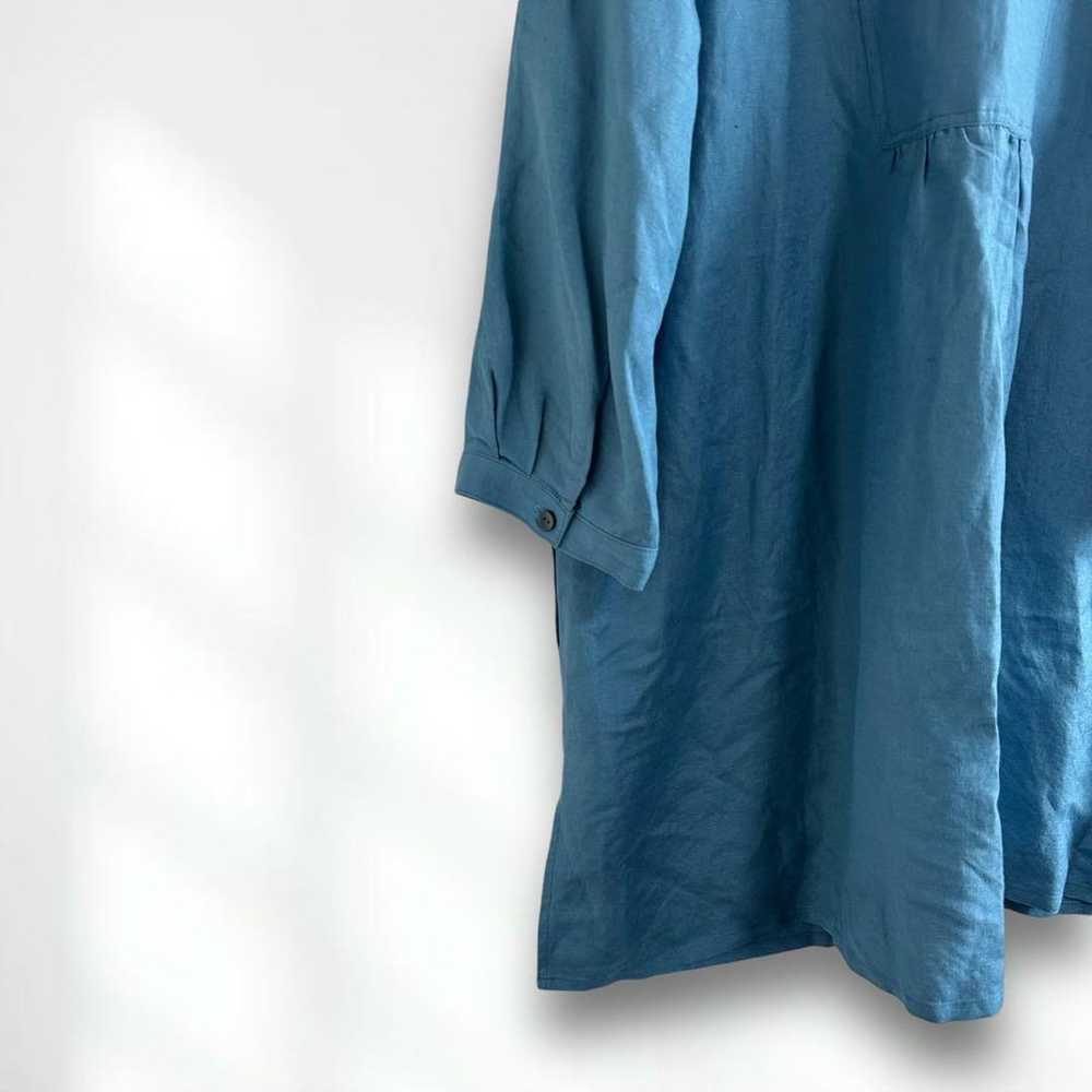 E6257 【KANSAI BIS】Shirt Blue Linen Plain Casual S… - image 5