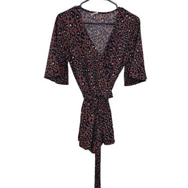 Women's TYCHE Brown Leopard Print Wrap Romper Siz… - image 1