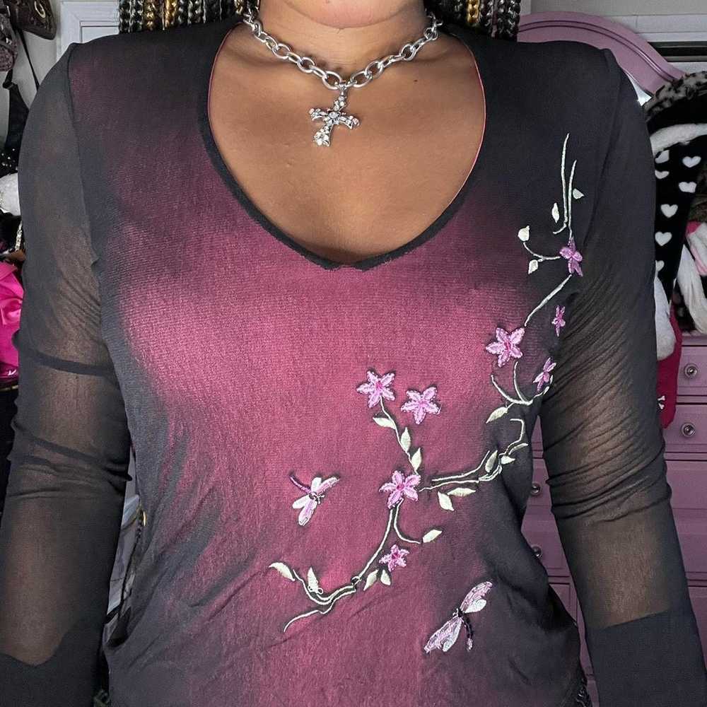 Y2K Mesh Floral Top - image 2