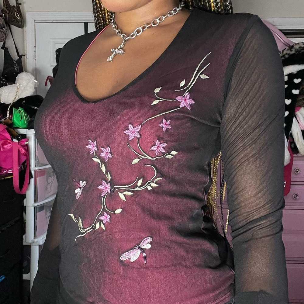 Y2K Mesh Floral Top - image 7