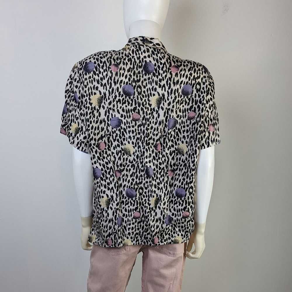 Vintage 80's Leopard Print Neon Silk Shirt - L - image 2