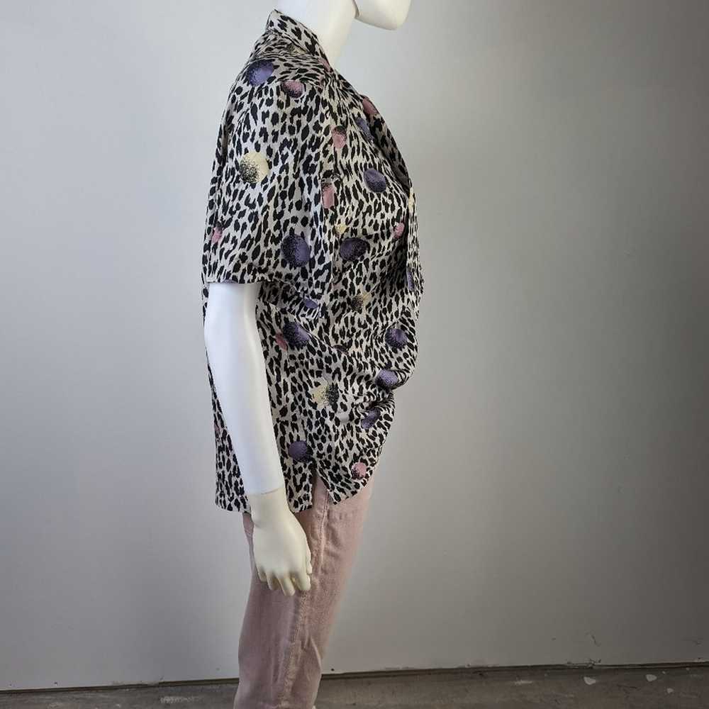 Vintage 80's Leopard Print Neon Silk Shirt - L - image 3