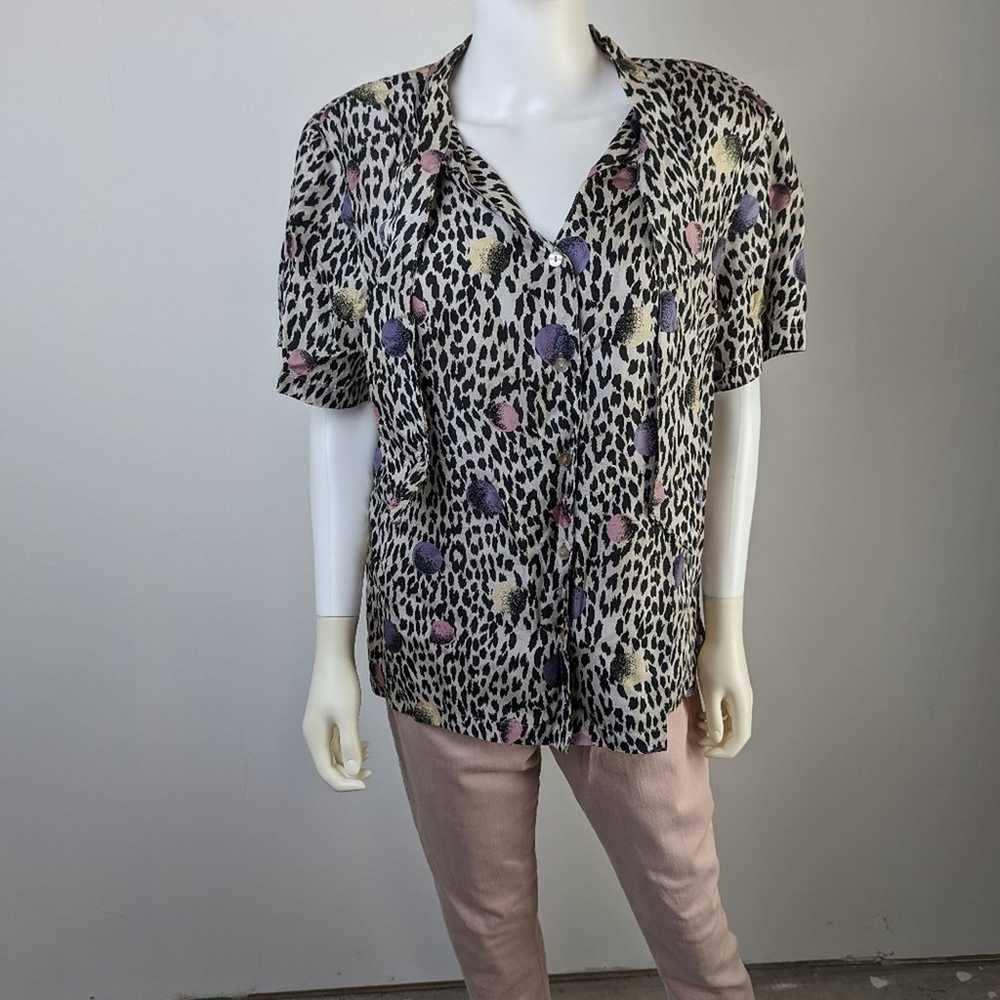 Vintage 80's Leopard Print Neon Silk Shirt - L - image 5