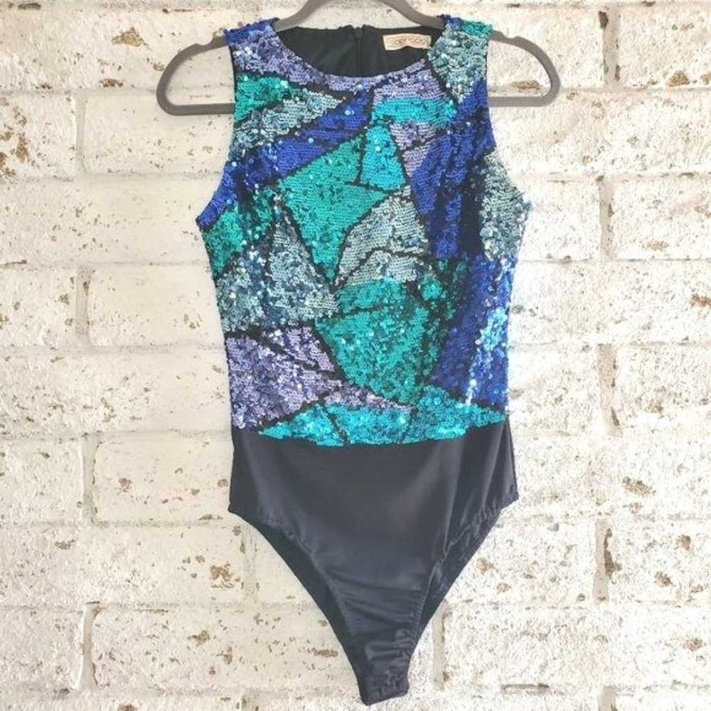 VTG Capriccio Sequin Body Suit Teal UNIQUE GYMNAS… - image 1