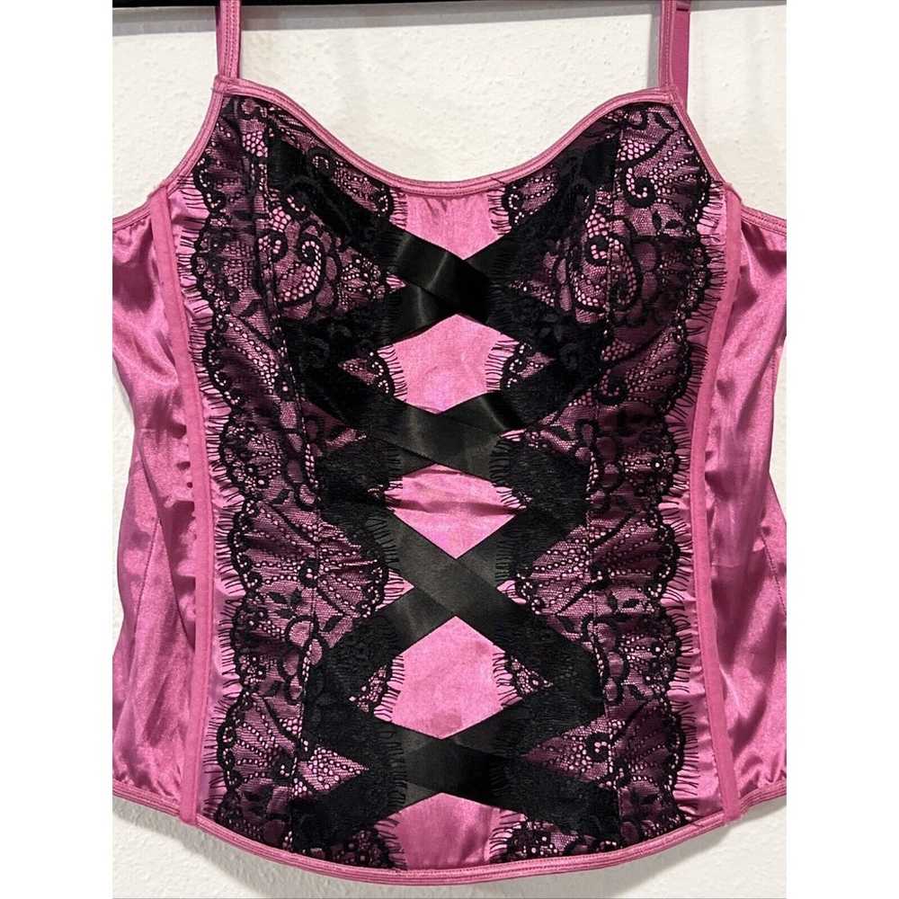 Victoria Secret Vintage Lace Bustier Magenta Blac… - image 2