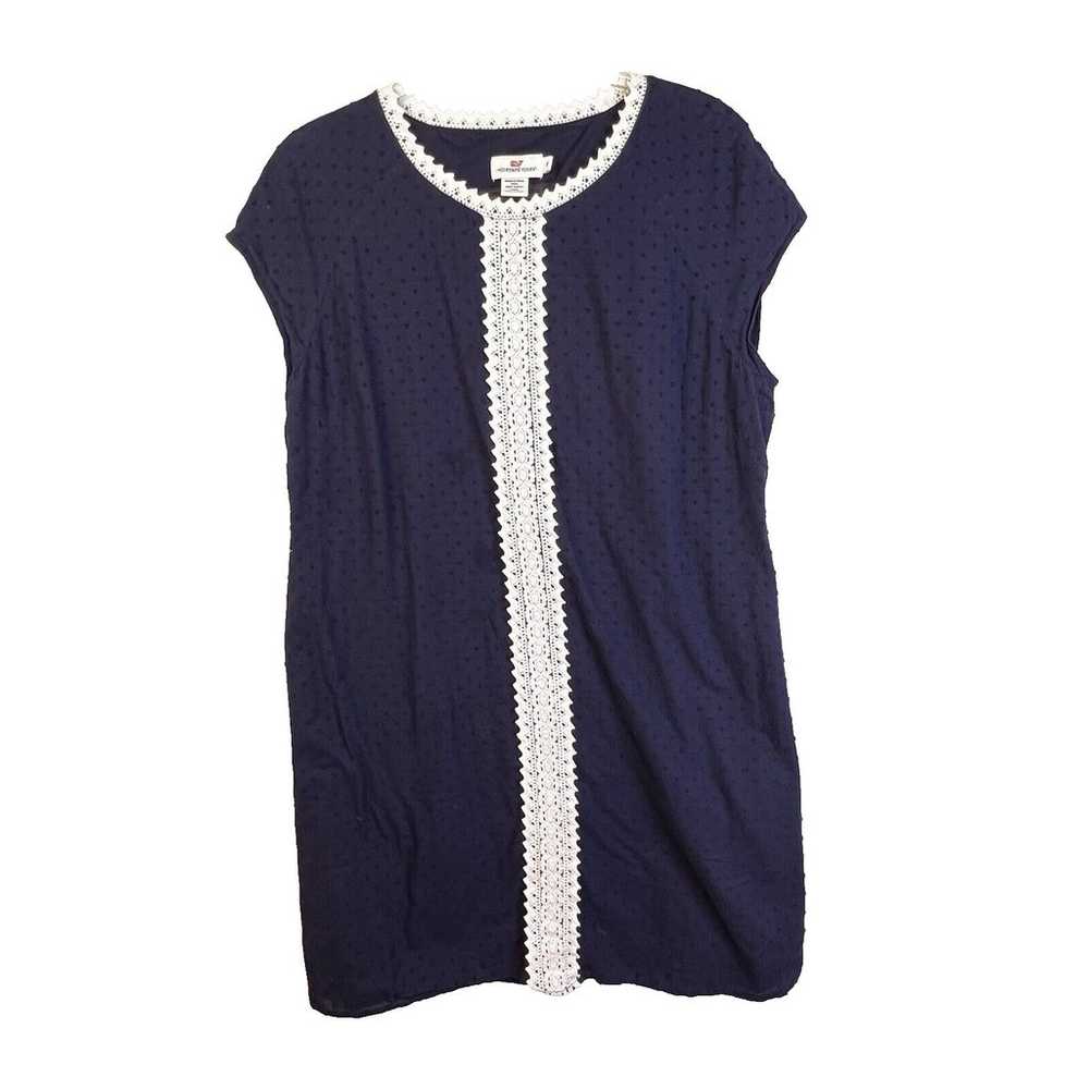 Vineyard Vines Shift Dress Women 16 Navy Blue Whi… - image 1