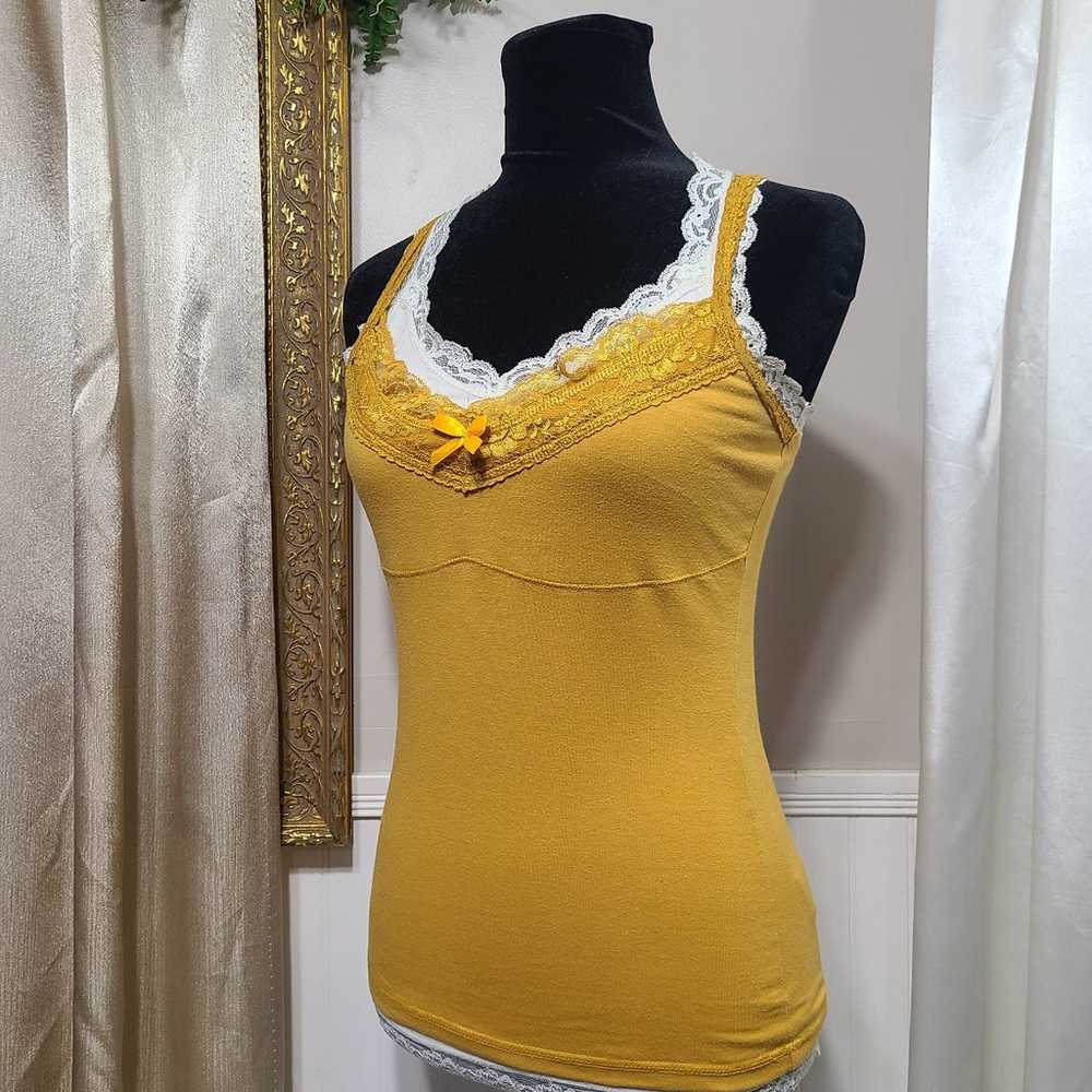 ♡Y2k Lace Cami Tank Gold Yellow Ribbon Bow ♡ - image 2