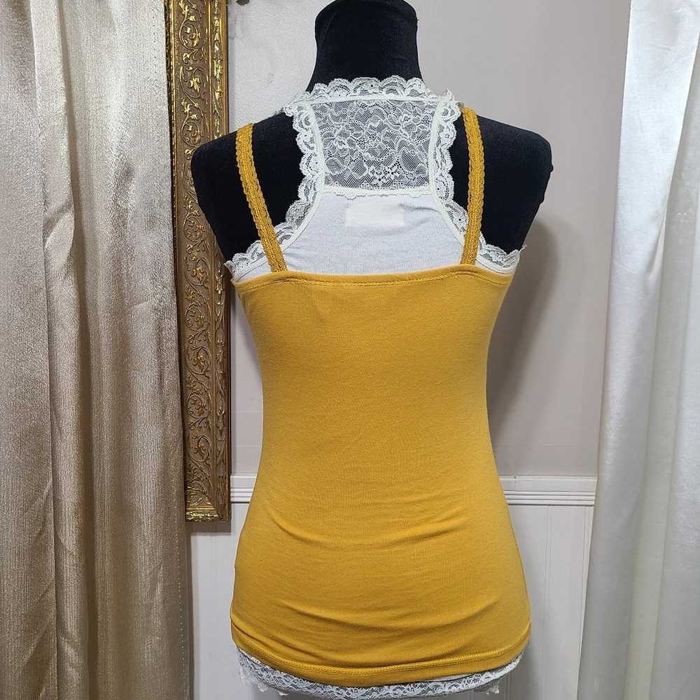 ♡Y2k Lace Cami Tank Gold Yellow Ribbon Bow ♡ - image 5