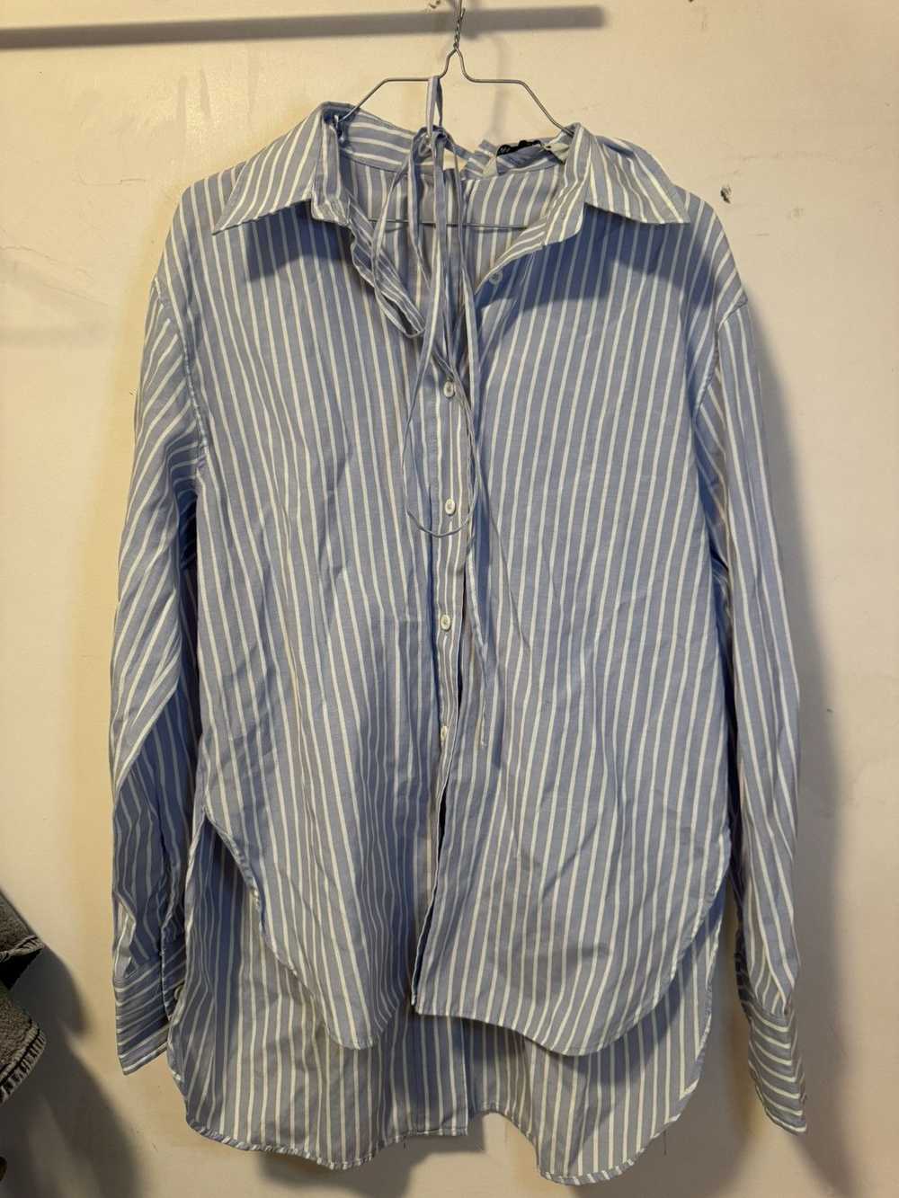 Zara Light Blue Striped Button Up - image 1