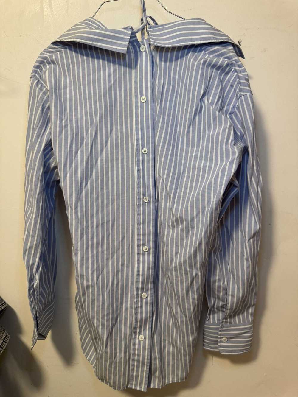 Zara Light Blue Striped Button Up - image 3