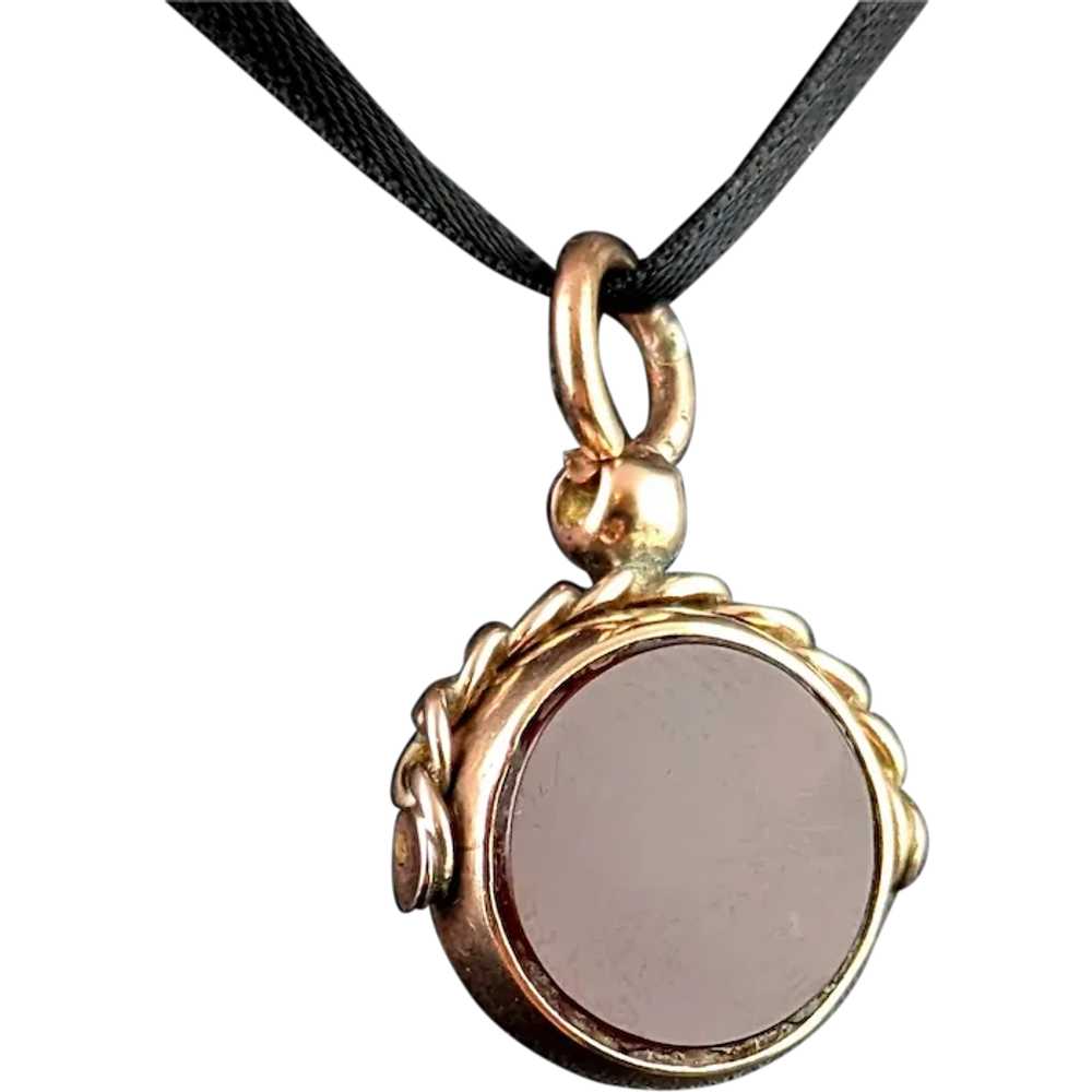 Antique 9k gold Carnelian swivel fob - image 1