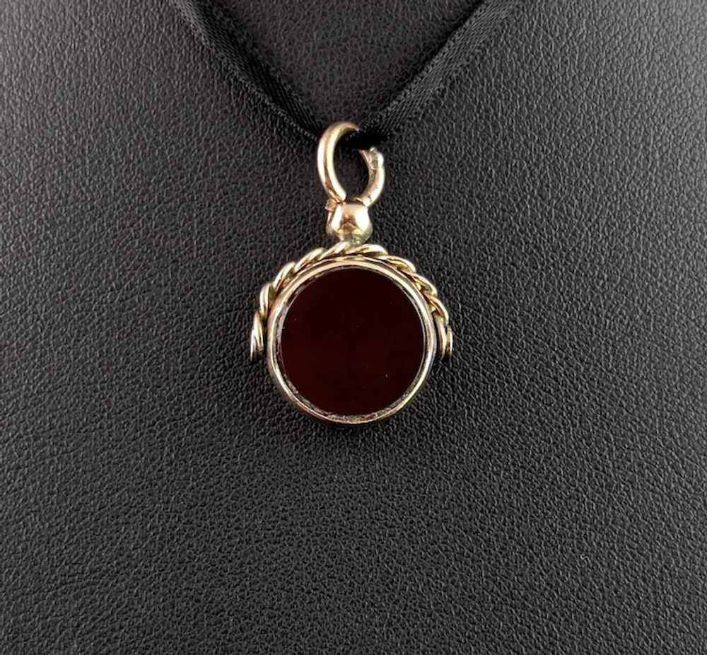 Antique 9k gold Carnelian swivel fob - image 3