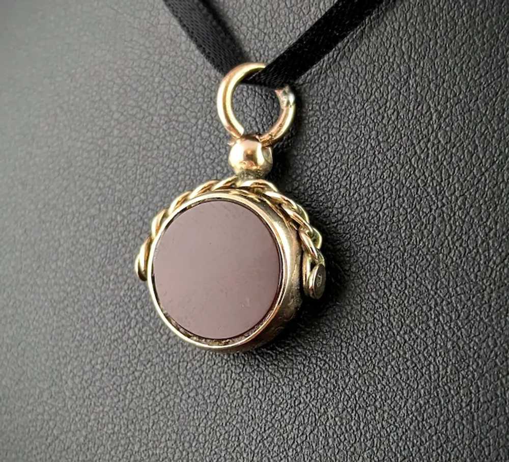 Antique 9k gold Carnelian swivel fob - image 5